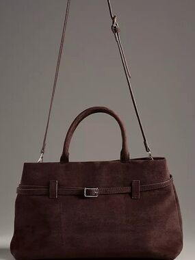 Anthropologie The Greer Faux Brown Suede Doctor Bag NWOT